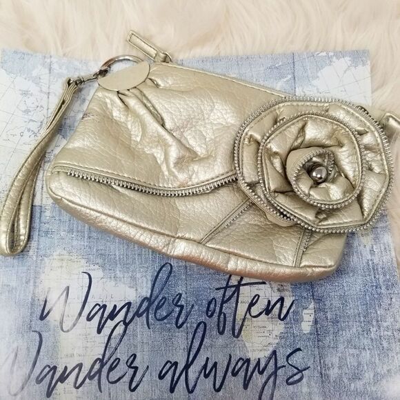Silver Wristlet with Floral Accent - Picture 1 of 11